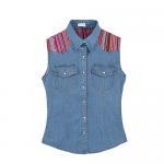 VERTICAL STRIPES PATCH STITCHING SLIM TRIBAL PATTERN SLEEVELESS SHIRT 110