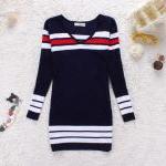 Striped Knit V Neck Long S..