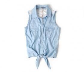 LACE DENIM BUTTON UP WITH TIE FRONT 12