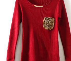 KNITTED SHIRT LEOPARD POCKET SLIM ROUND NECK 34