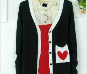 RED HEART KNIT CARDIGAN 36