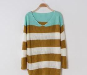 STRIP LOOSE PULLOVER SWEATER TWO COLORS 37
