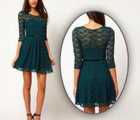 ROUND NECK ATROVIRENS LACE BODYCON DRESS 64