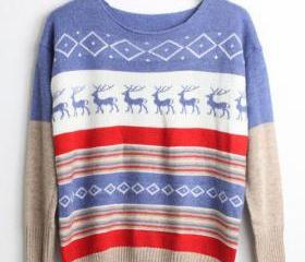 VINTAGE REINDEER STRIP SWEATER/SWEATSHIRT 70