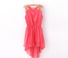 CHIFFON DRESS WITH SEQUIN ON SHOULDER 79