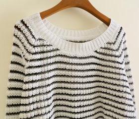 NEW FLUORESCENT COLORS SIDE-SPLIT STRIPE KNIT BLOUSE 109