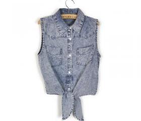 RETRO DENIM SLEEVELESS SHIRT 114