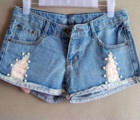 RAINBOW STRIPES GEL POCKET DENIM SHORTS 125