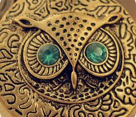 BLUE-EYED RETRO OWL CIRCLES NECKLACE SWEATER CHAIN 130