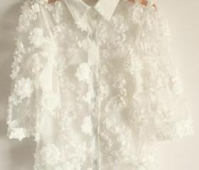 FLORAL PATTERNED LACE SLEEVE CHIFFON SHIRT WITH CAMISOLES 132