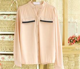 CHIFFON SHIRT BLOUSE SHIRT WITH EYE LIKE POCKET 156