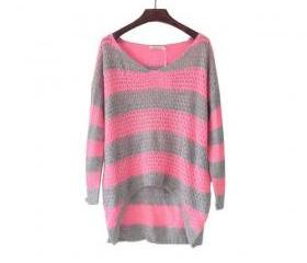 FLUORESCENT NEON COLORED STRIPES COVERED BUTTOCKS LOOSE FLUFFY SOFT SWEATER [184]