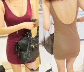 LOW BACK DEEP V NECK DRESS SEXY DRESS [188]