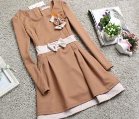 TAN BOW TIE SLIM DRESS [100