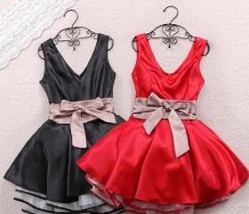 NEW HEIRESS PRINCESS V NECK DRESS WITH BOW [258]