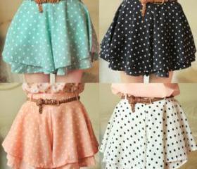 CHIFFON DOT SHORT MINI SKIRT WITH BELT [266]