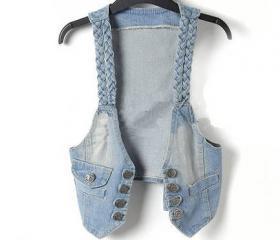 BRAIDED-TRIM DENIM VEST [270]