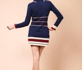 2013 SPRING JUMPER DRESS NAVY BLUE WITH STRIPS [273]